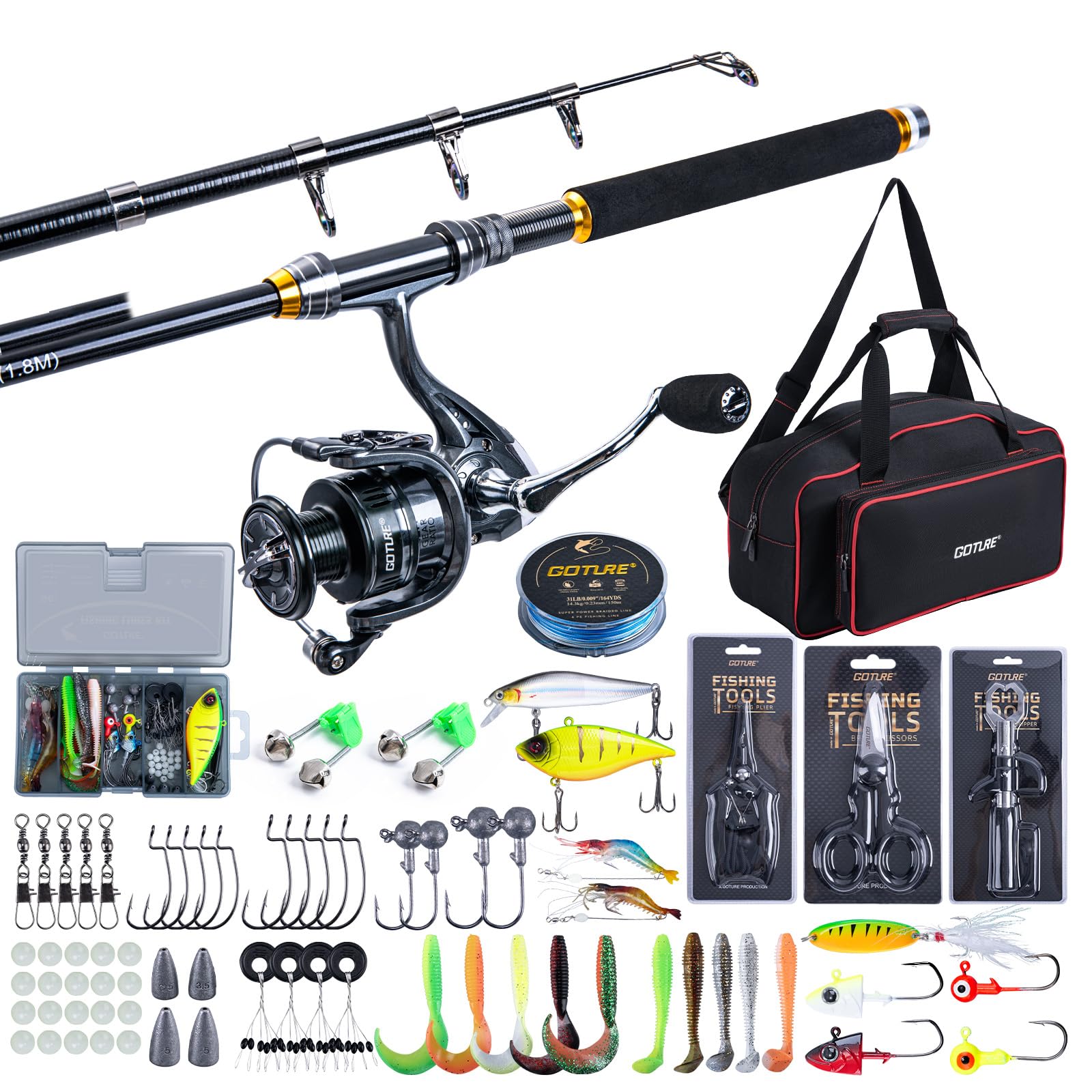 Fishing Equipment Europe - Set Pancing Teleskopik Goture dengan Reel,